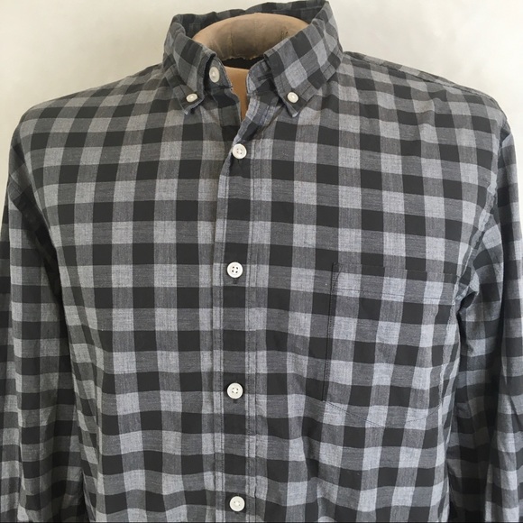 J Crew Shirt Mens XL Cotton Button Up Long Sleeve Black Gray Plaid - Picture 2 of 9